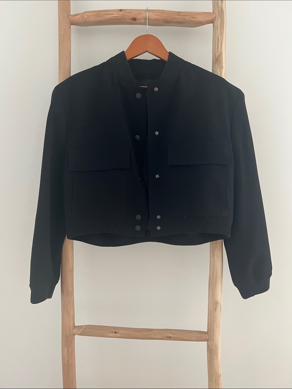 Zara Black Cropped Bomber Jacket
